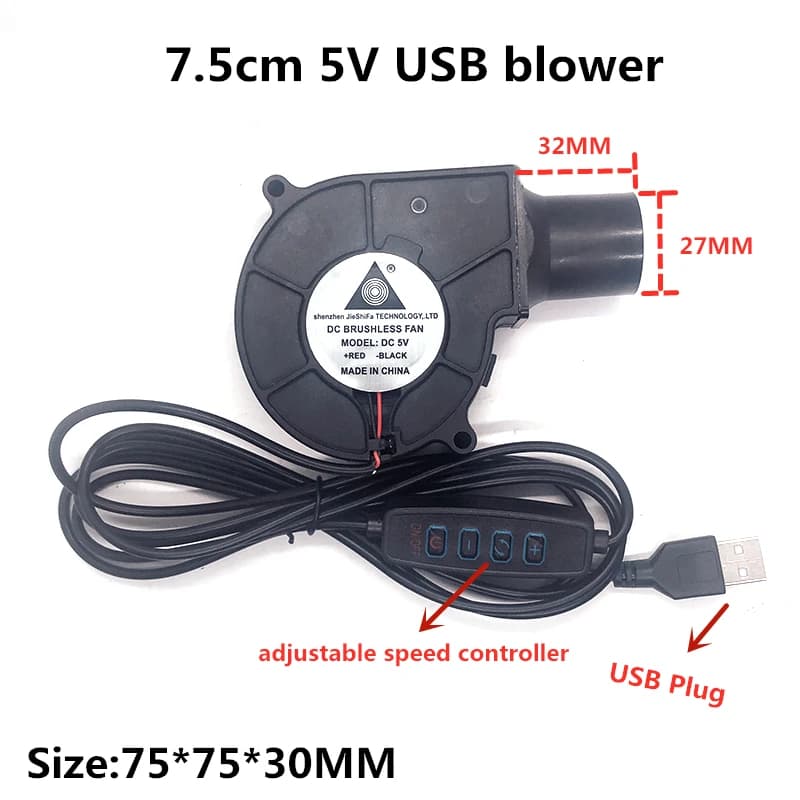 Nuovo ventilatore turbo 5V 75mm 75*30mm con presa USB per condotto dell'aria con ventola di raffreddamento del regolatore di velocità