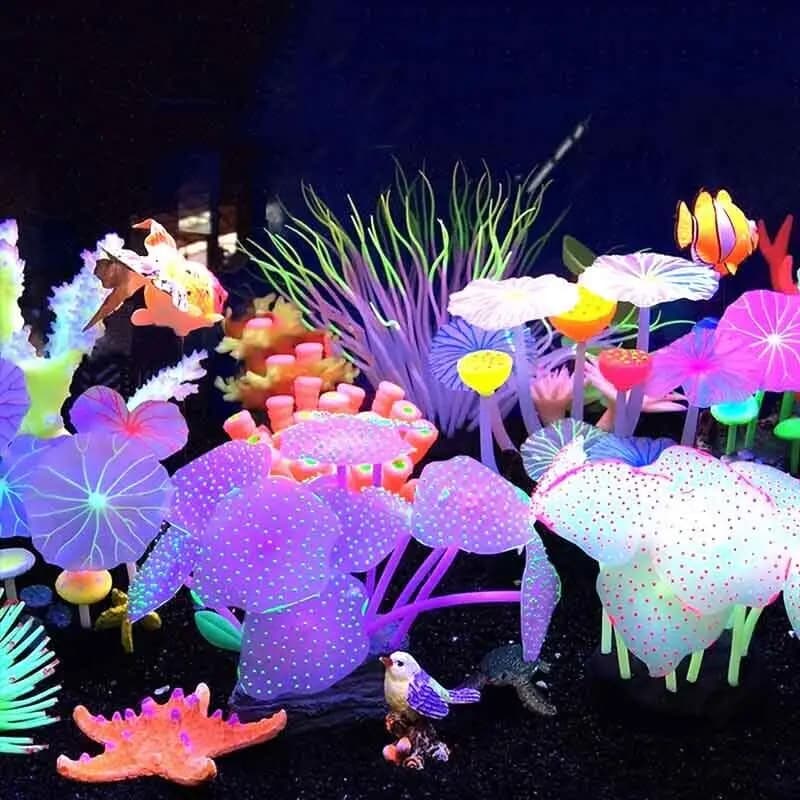 Decorazioni Subacquee in Silicone Luminoso per Acquario, Coralli Fluorescenti, Girasoli e Anemoni Marini Artificiali