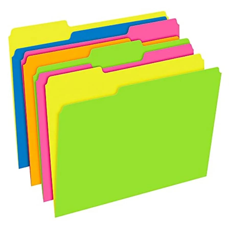 Pendaflex File Folders, 12-Pack, Letter Size, Twisted Glow Neon Assorted Reversible Colors, 1/3-Cut Staggered Tabs, Versatile D