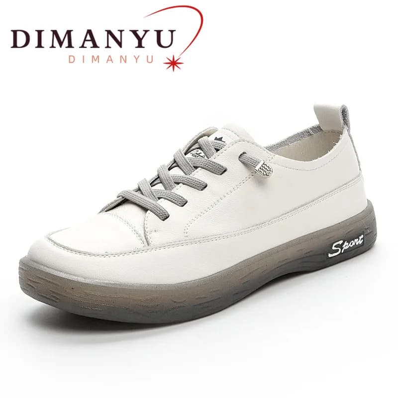 Scarpe da ginnastica mocassini da donna in vera pelle di grandi dimensioni 41 42 scarpe bianche stringate primaverili da donna scarpe basse casual con suola morbida da donna