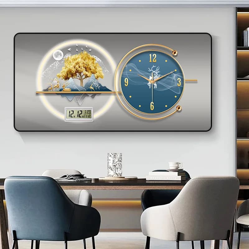 Luxury modern restaurant decorative frame picture luxury landscape modern crystal porcelain painting wall clock