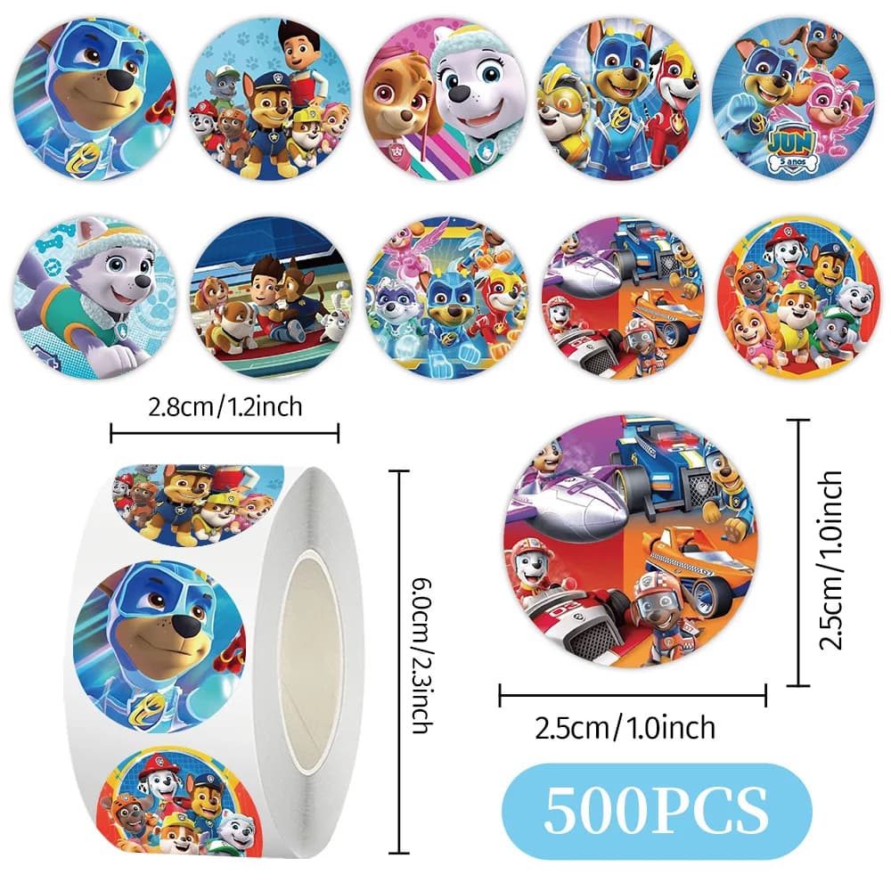500pcs/set Paw Patrol Roll-On Reward Stickers for Kids DIY Scrapbooking Tape Stationery Desktop Decorative Mini Stickers
