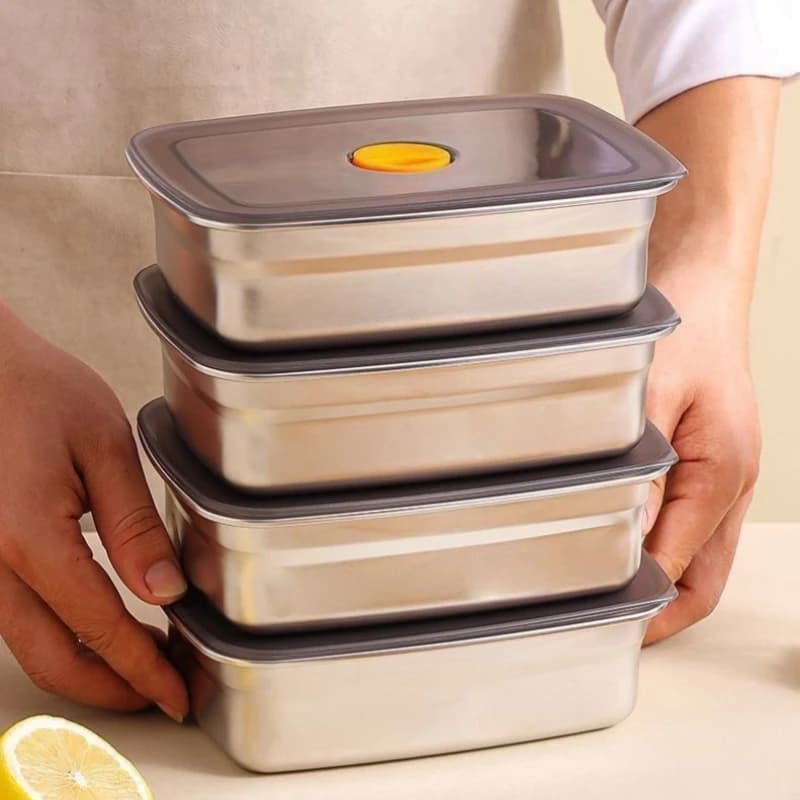 Contenitori per il pranzo impilabili in acciaio inossidabile da 4 pezzi con coperchi - A prova di perdite, lavabili in lavastoviglie, contenitori quadrati per la preparazione dei pasti, portapranzo