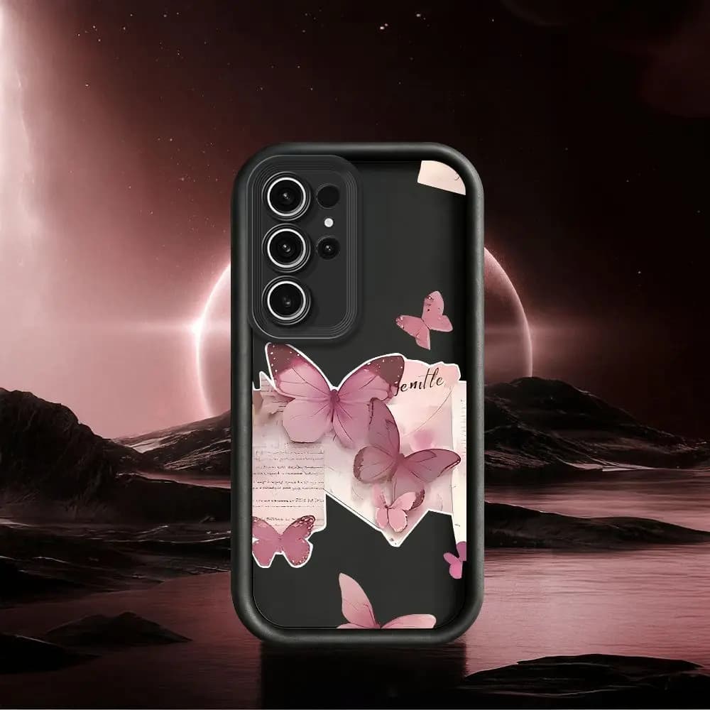 Custodia Protettiva in Silicone con Motivo Farfalla per Samsung S26 S25 S24 Ultra Plus FE S23 S22 S21 S20 Note 20 Ultra