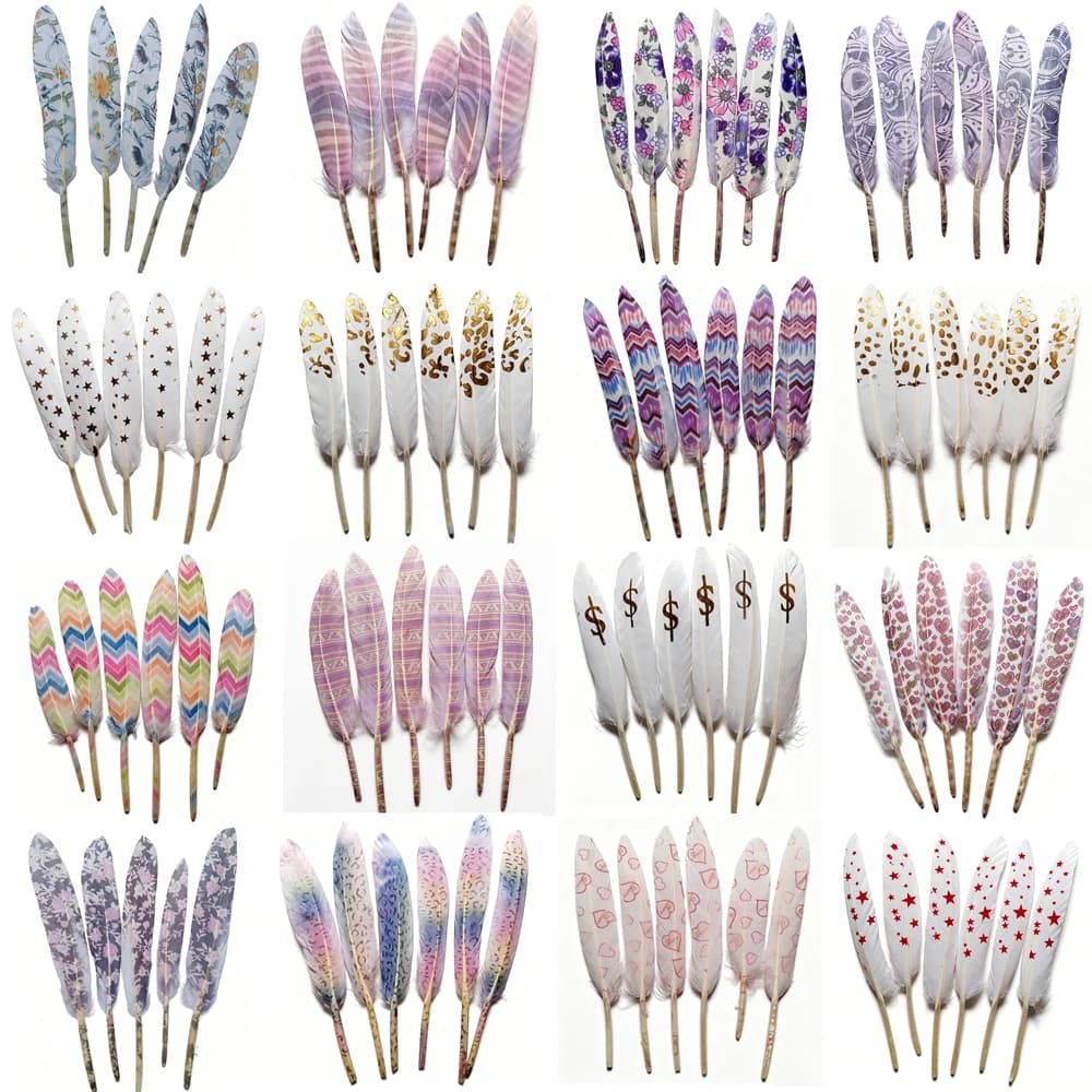 20Pcs 10-15cm Printed Miniature Goose Feathers, White Cochettes Feathers for Crafts, Earrings, Party Decor, Dream Catcher