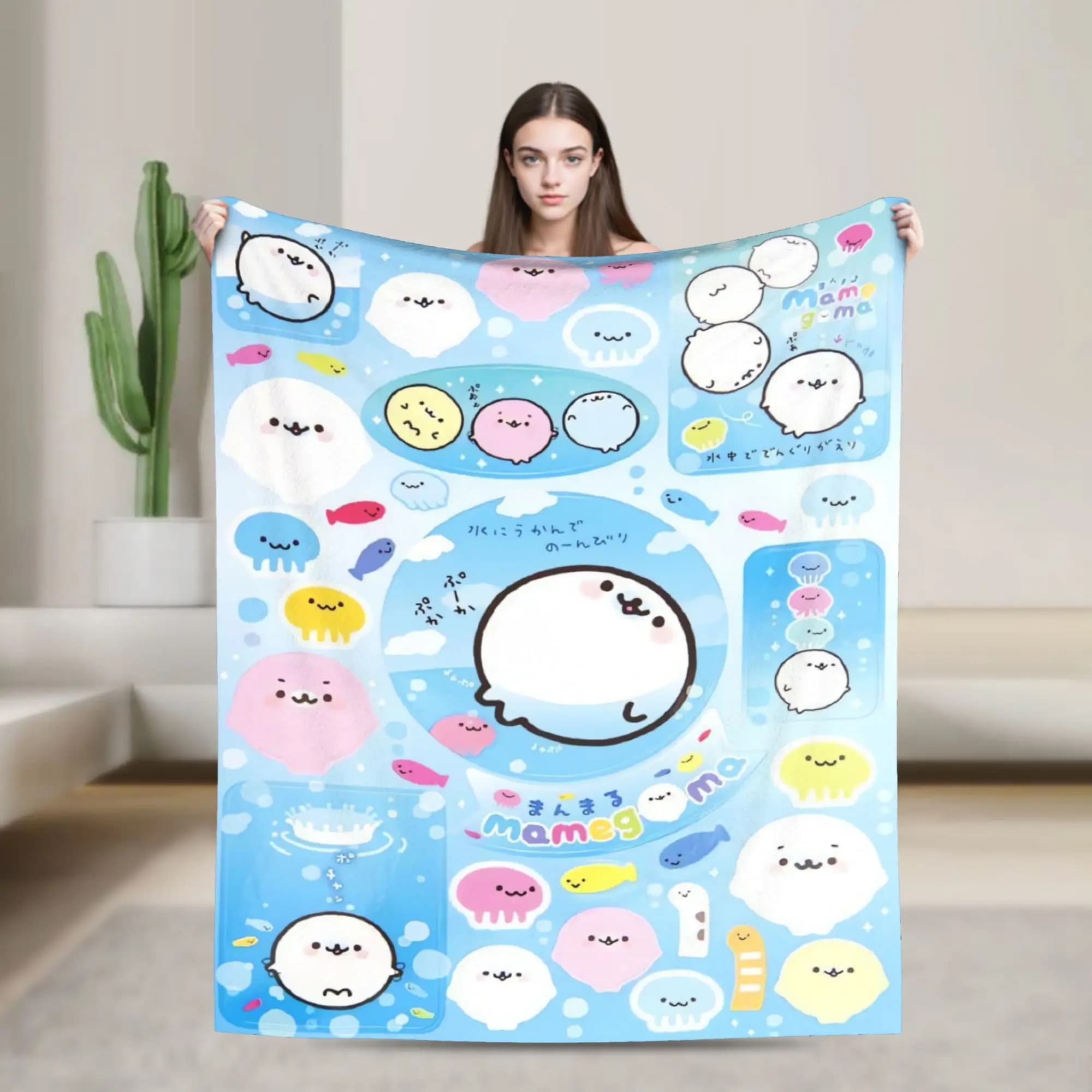 CUTE M-Mamegoma Seal Anime Soft Warm Blankets Picnic Plush Throw Blanket Print Couch Bed Flannel Bedspread Sofa Bed Cover