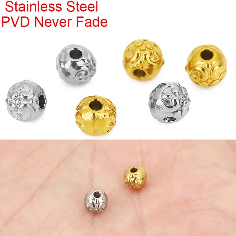 10pcs 6mm Stainless Steel Spacer Bracelet Beads PVD Never Fade Big Large Hole Beads For Necklace Diy Jewelry Findings Making
