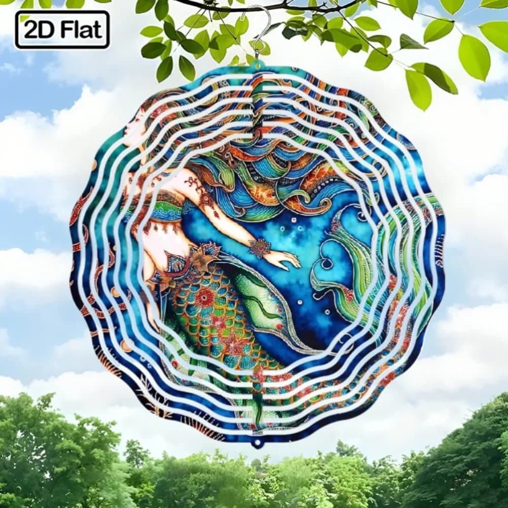 Iridescent Mermaid Wind Chime 3D Holographic Rotating Metal Wall Art Home Decor Gift for Women Easter Valentine's Day