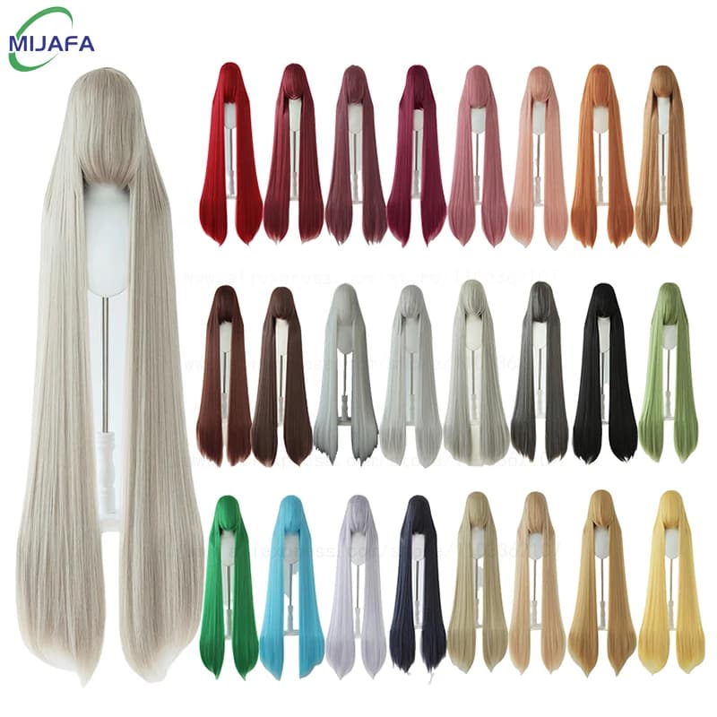 700g High Quality 59" 150cm Long Straight Cosplay Wig With Bang Blond Brown Red Green Blue Heat Resistant Hair Colors Anime Wigs