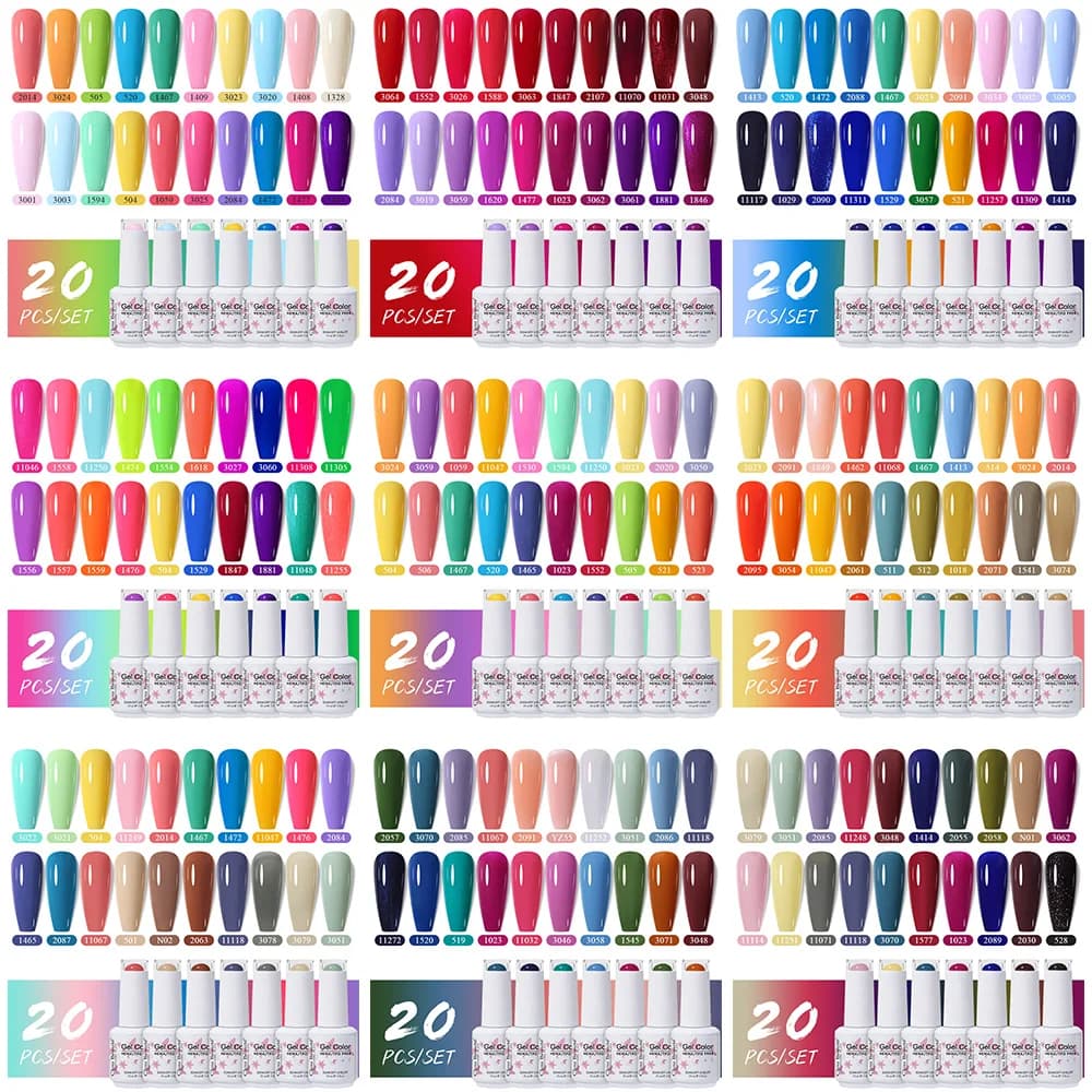 Clou Beaute Set di 20 Smalti Gel per Unghie Senza TPO e HEMA, Rosso, Rosa, Nude, UV LED, Semipermanente