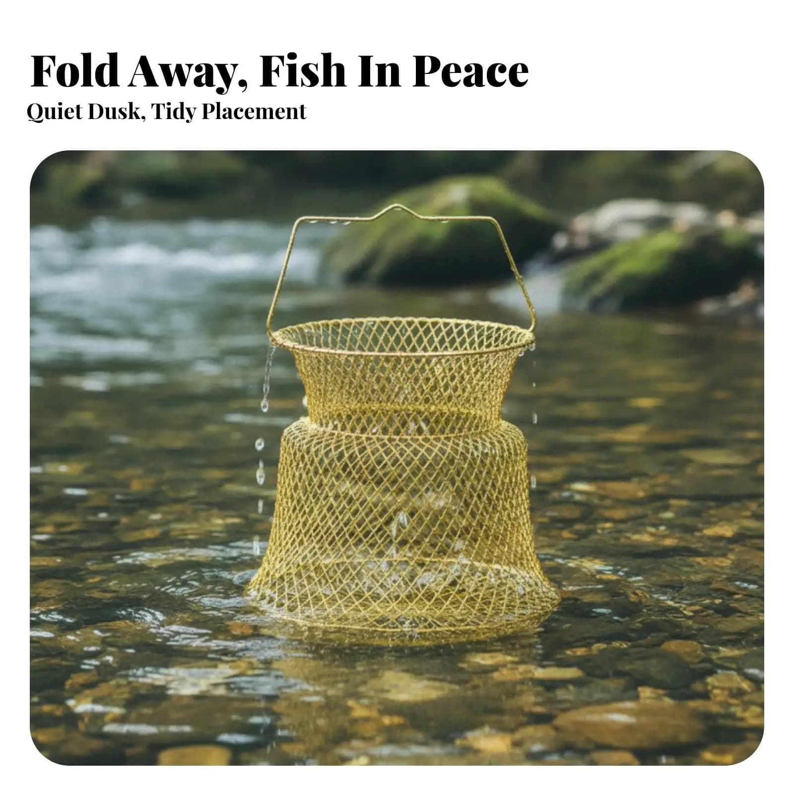 Foldable Fishing Net Mesh Container for Catch Storage with Sturdy Metal Handle for Outdoor Angling Trips