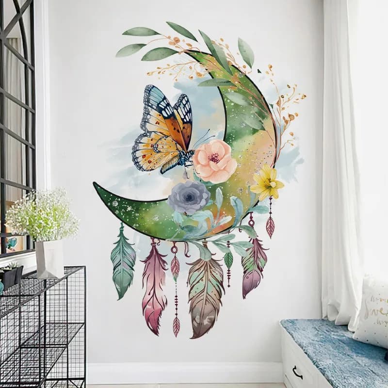 Butterfly Wall Stickers Moon Dream Catcher Decor Bedroom Room Self Adhesive PVC Decals Home Art