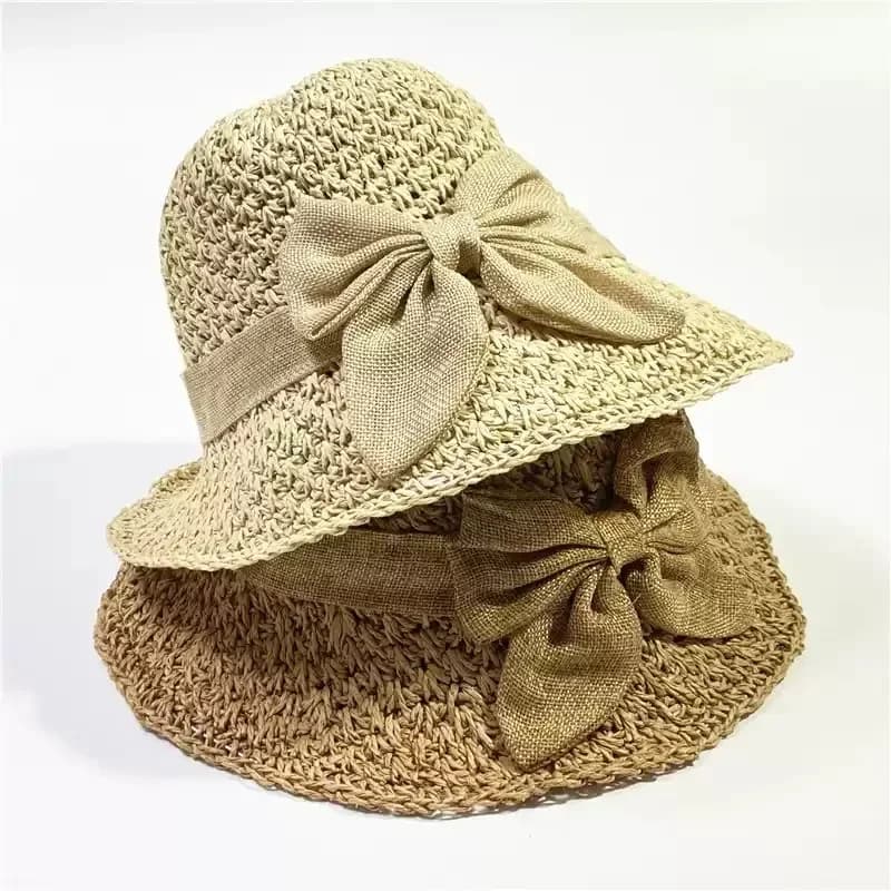 Clown Sun Hat with UV Protection Wide Foldable for Women Panama Hat with handmade bow, for beach trips and outdoor sun protection