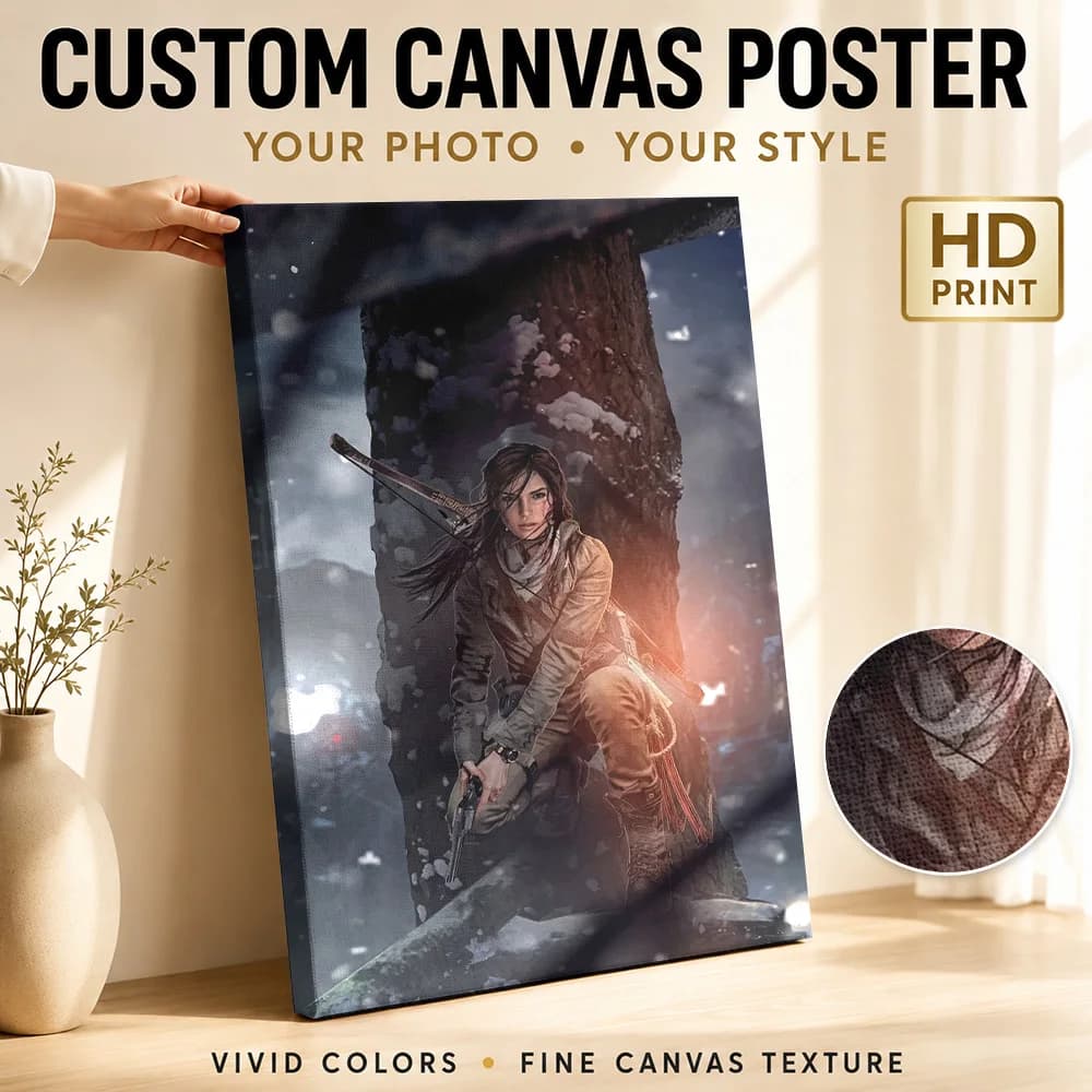 Lara Croft Action Figure Canvas Painting Poster Custom Modern Pop Culture Wall Art for Game Room Decor Ready to Hang Home Gift