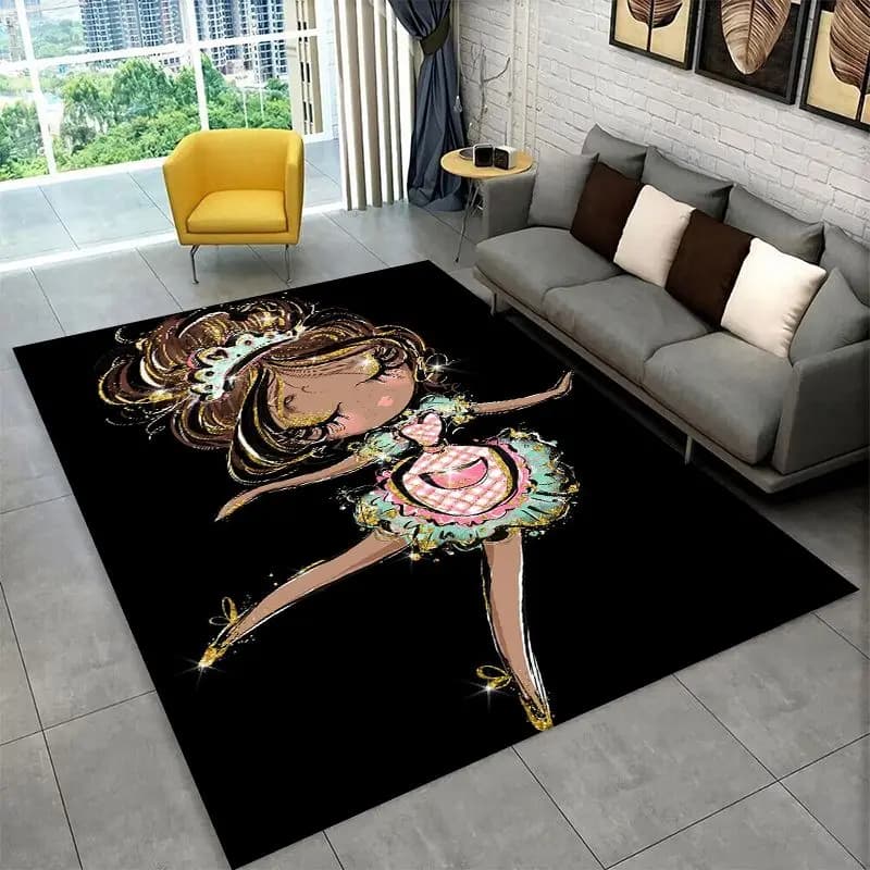 Ballet Girl Cartoon Flower Fairy Large Area Rug Non-slip Carpet for Bedroom Living Room Sofa Doormat Home Decor Floor Mat Gift