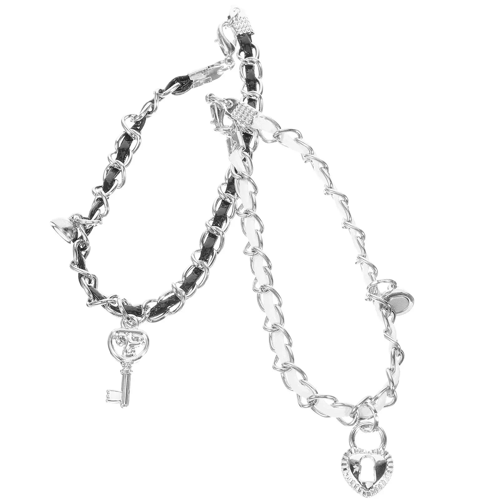 1 Paio di Braccialetti con Lucchetto per Coppie, Regolabili in Acciaio Inossidabile, Decorazione da Polso Romantica, Braccialetti Abbinati per Coppie e Innamorati