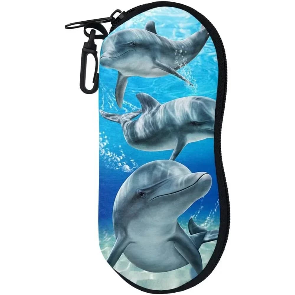 Custodia per occhiali Dolphin Ocean Custodia con cerniera Stampe Scatola portaoggetti morbida per occhiali Borsa per occhiali da sole anti-pressione portatile da viaggio all'aperto