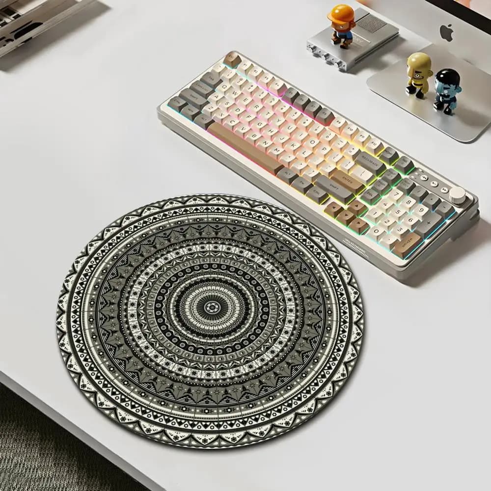 HYBXAXC Tappetino per mouse rotondo con stampa Boho Mandala, tappetino da scrivania antiscivolo, base resistente per ufficio e gaming