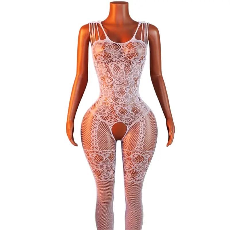 Calze a Rete Trasparenti Bianche Sexy, Lingerie Erotica da Donna, Body Senza Zona Intima, Costume Esotico Provocante