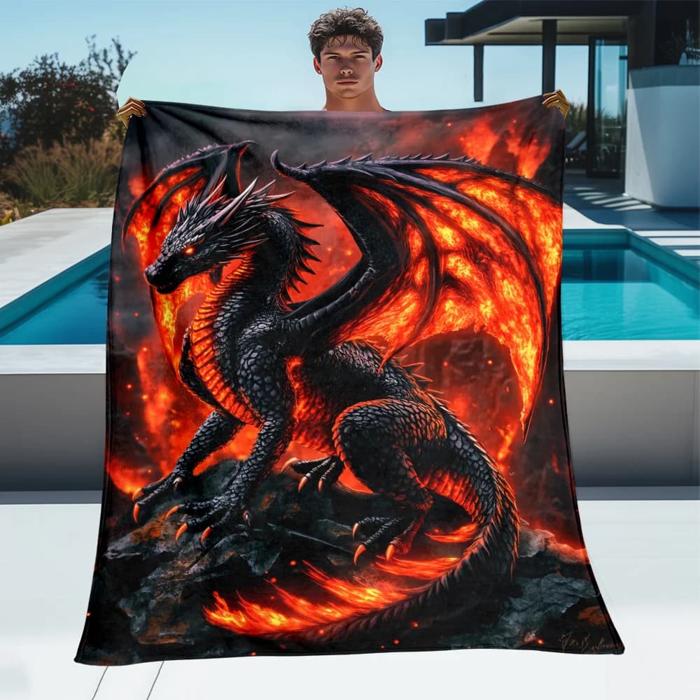 Helldragon Print Flannel Throw Blanket – Lightweight Portable Design – Soft All-Season Blanket for Sofa, Bed, Travel, Camping