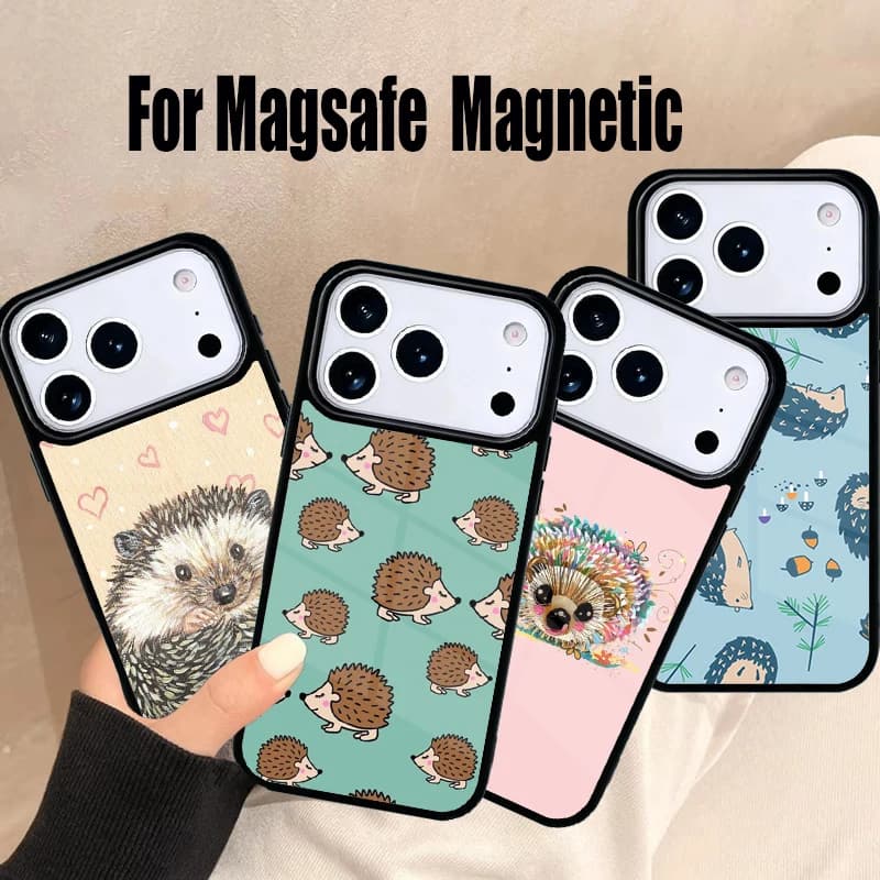 Custodia per telefono Kawaii Hedgehog per iPhone 17 Air 16e 15 14 13 12 11 Pro Max Plus, Cover Magnetica Wireless Magsafe