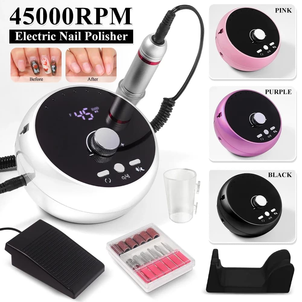 Trapano Elettrico Professionale per Unghie 45000RPM, Macchina per Manicure a Basso Rumore, Set Levigatore per Unghie, Strumenti Portatili per Unghie