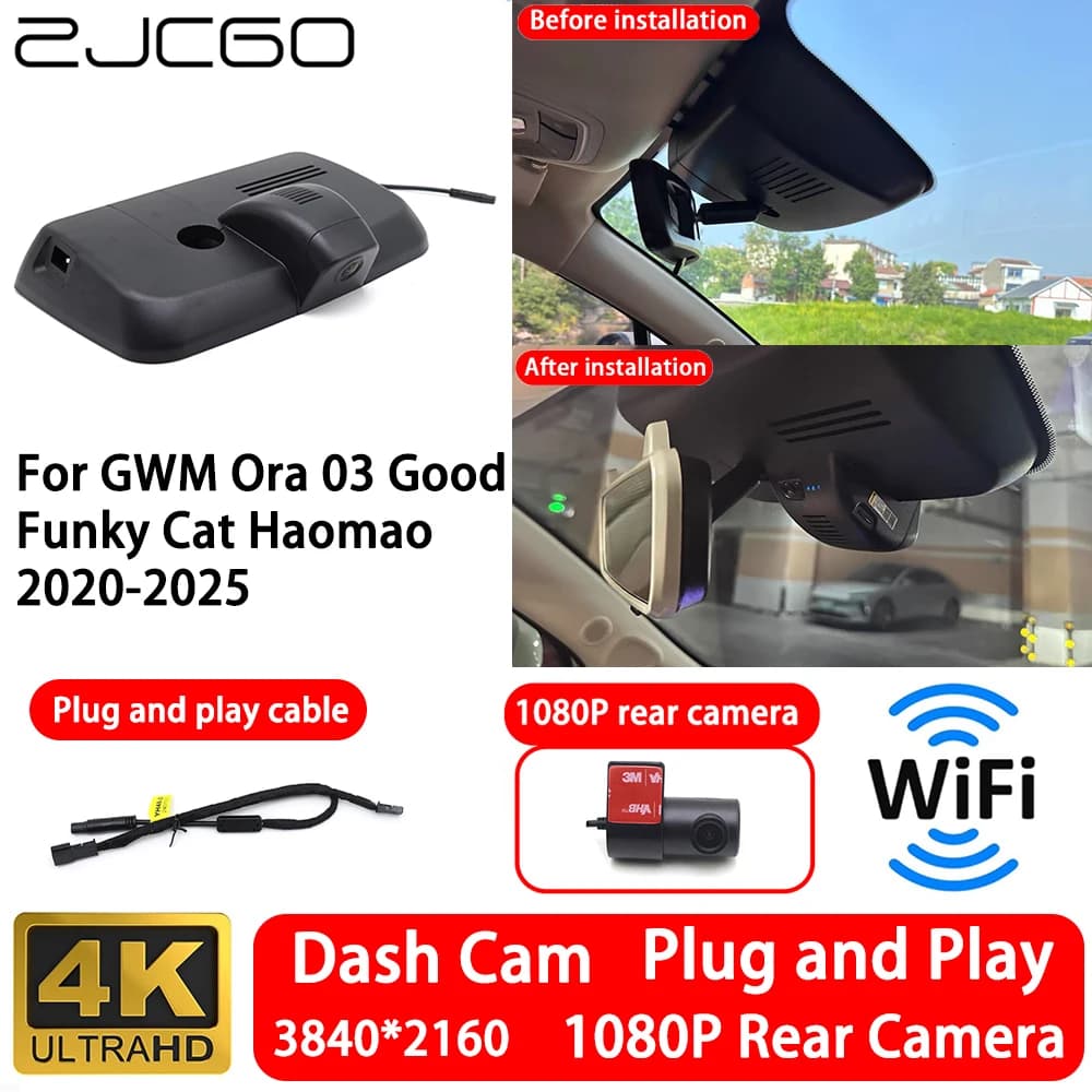 for GWM Ora 03 Good Funky Cat Haomao 2020-2025 4K Front Rear Camera Dash Cam Wifi Plug and Play Video Recorde Loop Recording