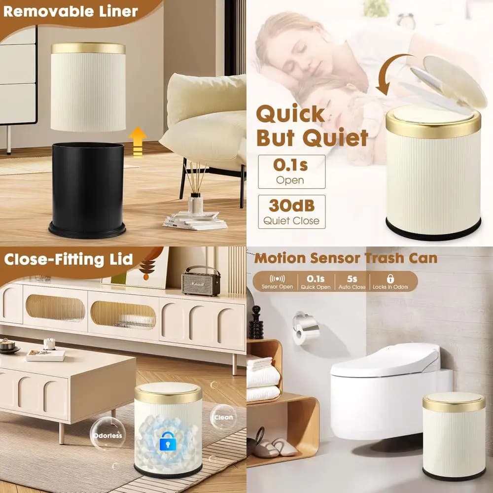 Cestino per Rifiuti da Bagno Senza Contatto con Sensore di Movimento da 3,7 Galloni - Grande Bidone Bianco con Coperchio