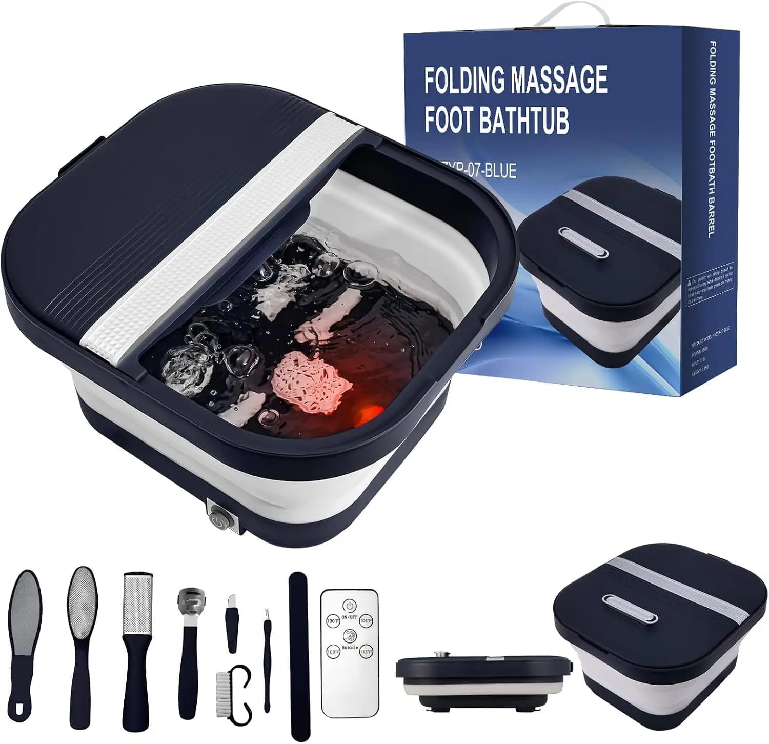 Foldable Hydromassage for Feet with Heat, Remote Control, Massage Rollers, Bubbles and Red Light for Relaxation