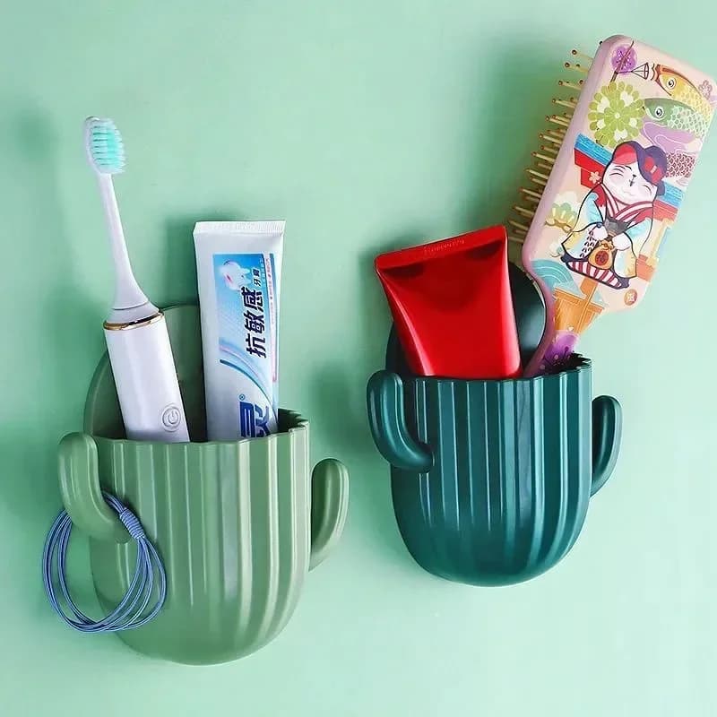 Wall Self-adhesive Storage Rack Toothpaste Holder Brush Holder Cactus Storage Toothbrush Holder Wall Bathroom Accessorie