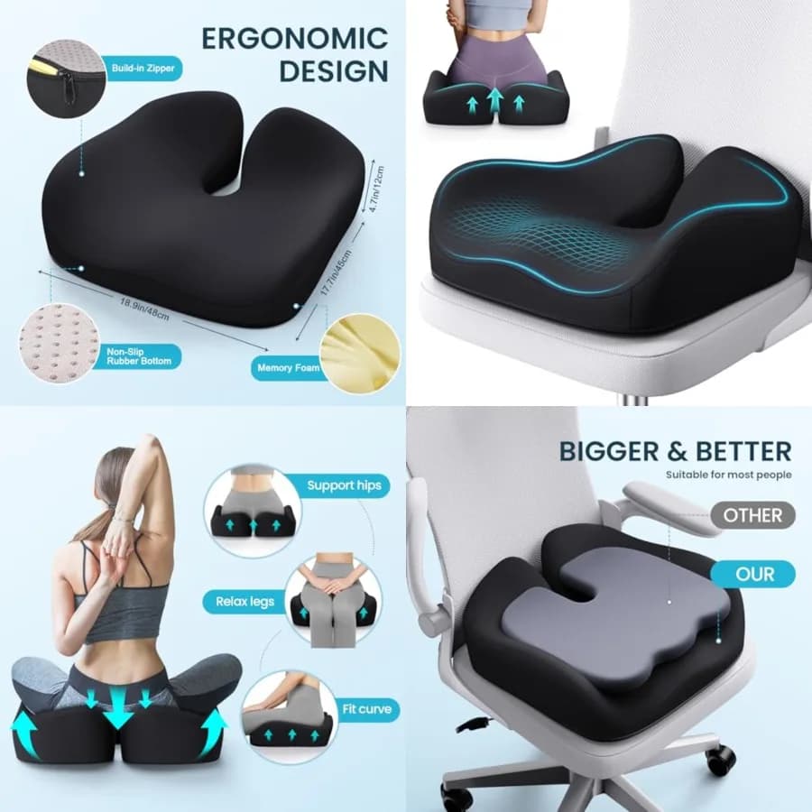 Cuscino in Memory Foam per Sedia da Ufficio, Cuscini Ergonomici per Alleviare il Dolore al Coccige, Supporto Lombare per Sciatica, Sedia da Ufficio