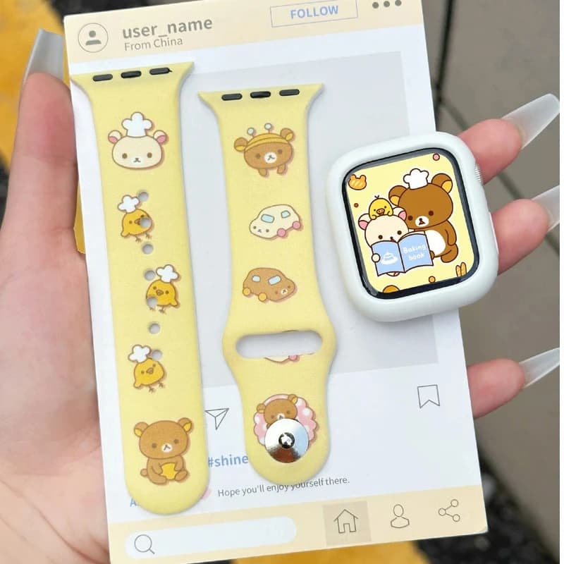 Cinturino in Silicone con Stampa Rilakkuma per Apple Watch, Traspirante, Sportivo, Sostitutivo per Ultra SE Nuova Serie 10 11 9 8 7 6 5, per Donne
