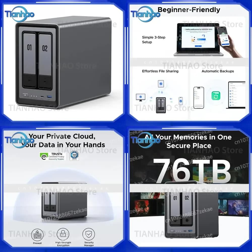 4K 8GB DDR5 RAM TLF UGREEN NASync DXP2800 2 Rack Desktop NAS for N100 Quad Core CPU Network Attached Storage Diskless