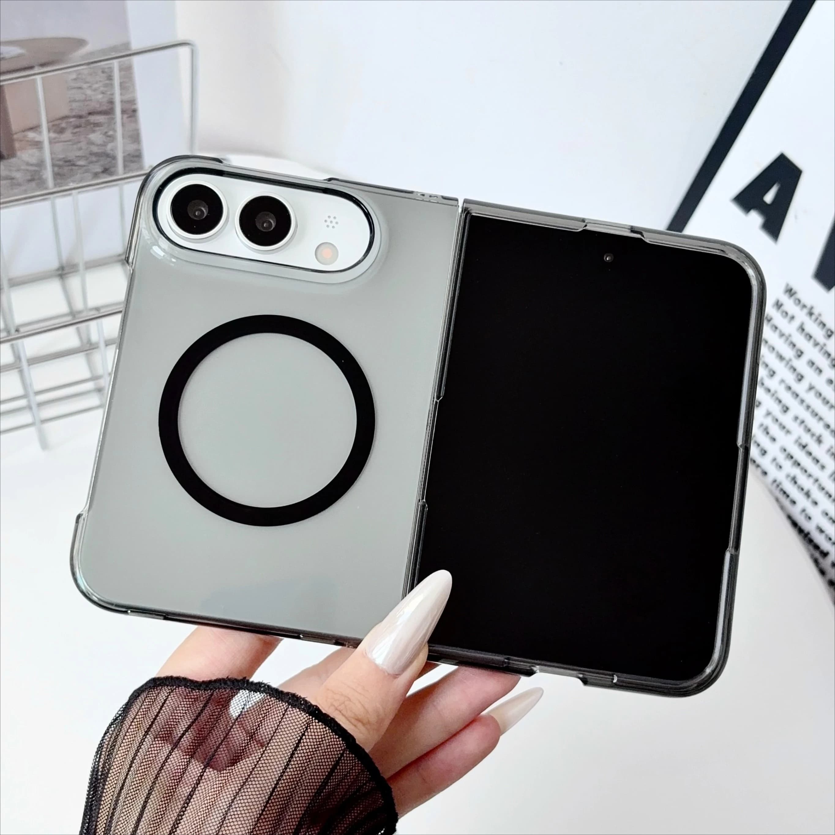 Case For iPhone Duo Fold Matte Transparent PC Hard Magnetic Protective Back Cover For MagSafe Wireless Charging Shell Funda