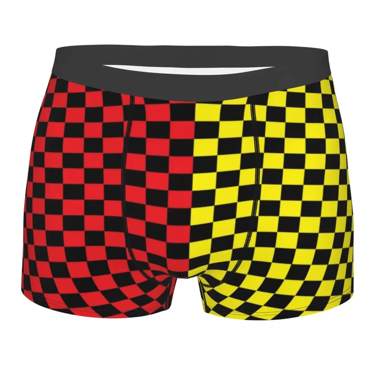 Boxer da uomo con motivo a scacchiera rosso, giallo e nero, stampa 3D, slip elasticizzati da uomo