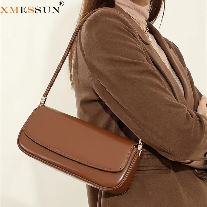 XMESSUN New Trendy Soft Leather Shoulder Bag for Women,Fashion Designer Underarm Bag Female Casual Commuter Bag ins