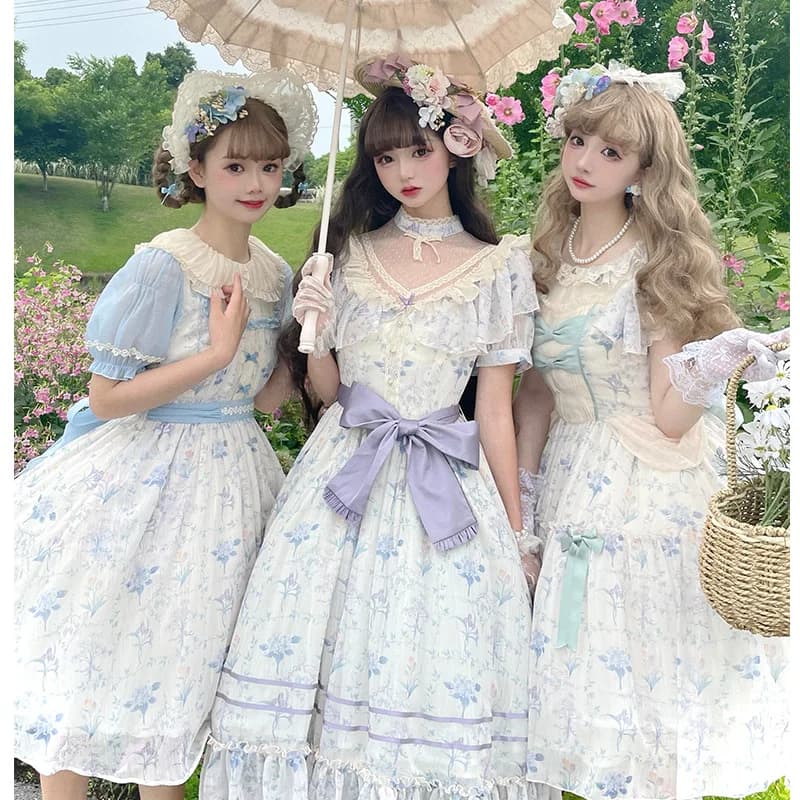 Giapponese dolce Lolita principessa OP Dress donne vittoriane Vintage pizzo fata abiti floreali ragazze eleganti abiti da festa nuziale