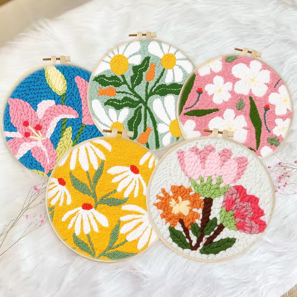 punch needle embroidery Flower Sewing Accessories Embroidery Punch Needle Kit Sewing Diy Embroidery Poke Handmade Diy Set