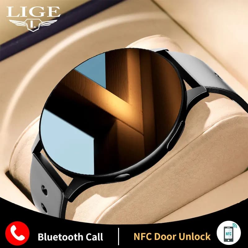 LIGE Smartwatch for men with heart rate monitoring, NFC port unlocking, called BT, music, voice assistant, woman sports watch for Android IOS