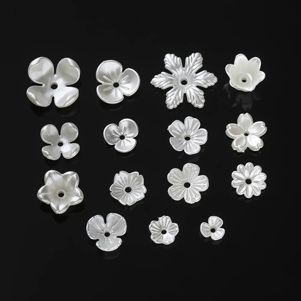 50pcs ABS Artificial Pearl Flower Shaped Beads Spacer Loose Beads for Jewelry Making DIY Bracelet Necklace Accessories