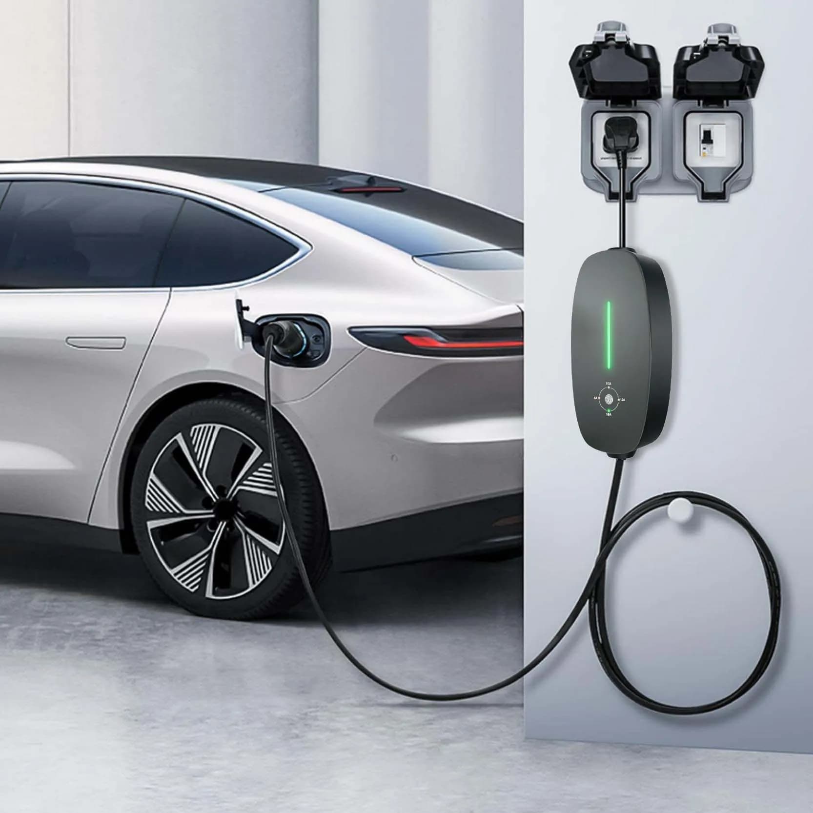 Caricatore EV Teschev 3.5kW Tipo 1 Tipo 2 GBT, Cavo di Ricarica per Auto Elettriche, Stazione di Ricarica EV Portatile 16A Monofase Regolabile