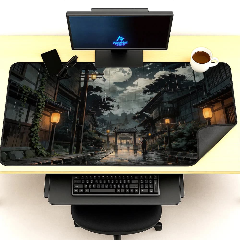 Desk Mat Japanese Street Scene Keyboard Pad Rainy Night Rugs Anime Village Mouse Pad 1200x600mm Office Accessories Gaming Mats
