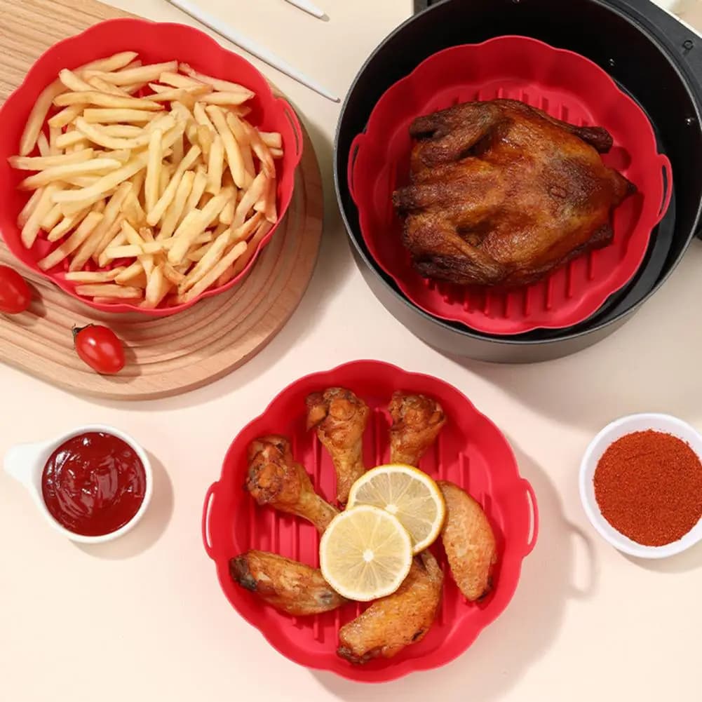 Silicone frying pan sheet Silicone air frying machine Silicone air frying machine high temperature resistant baking tray reusable for pizza round pan