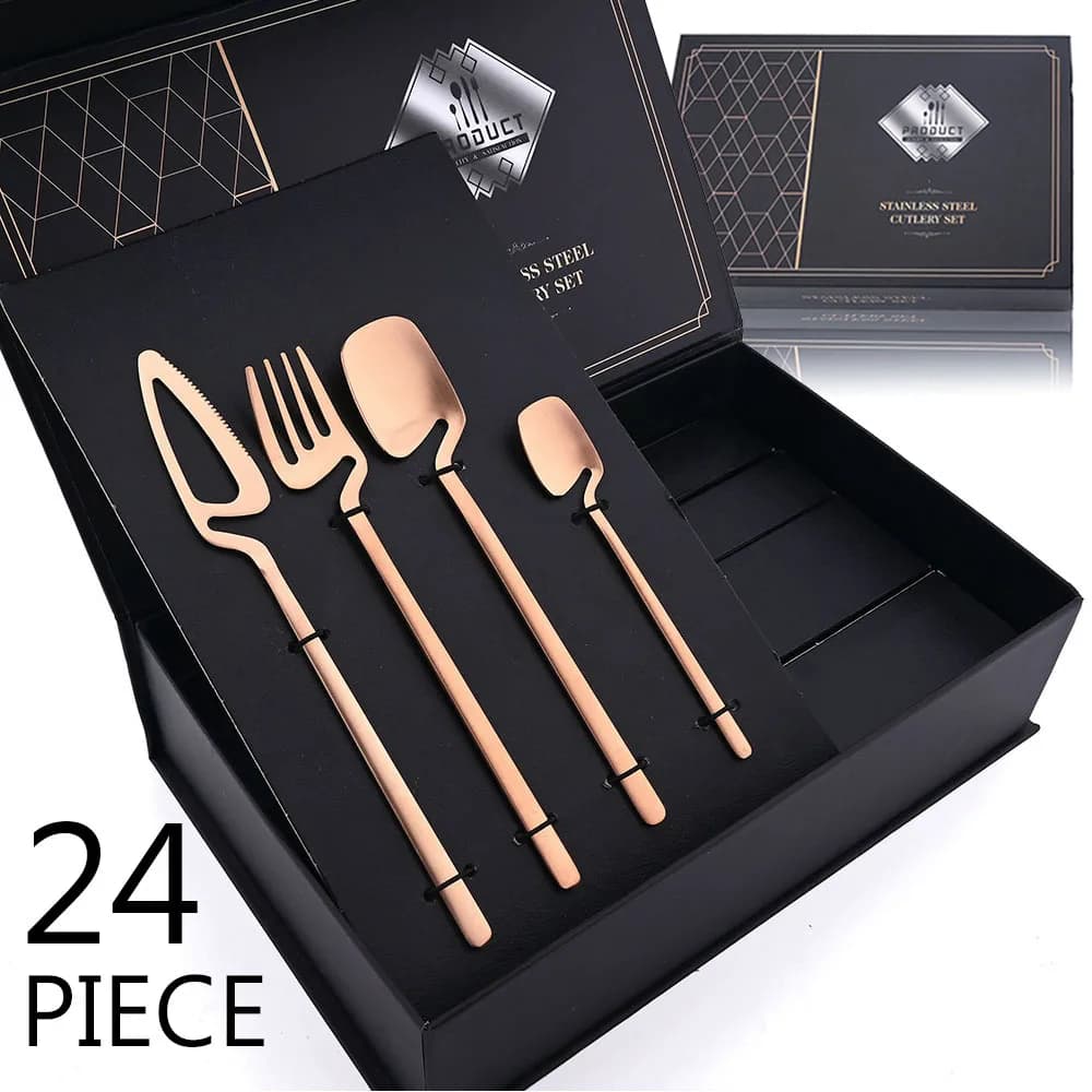JANKNG 24 pezzi Set di posate opache in oro rosa coltello forchetta cucchiaio posate Set 304 stoviglie in acciaio inossidabile Set di stoviglie regalo cucina