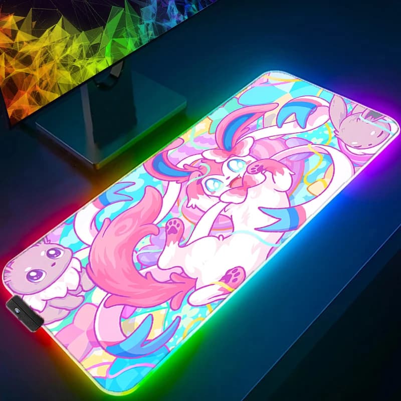 Tappetino per Mouse con Retroilluminazione RGB Pokemon Pikachu, Grande Tappetino LED per Tastiera da Gaming XXL, Tappetino da Scrivania per PC