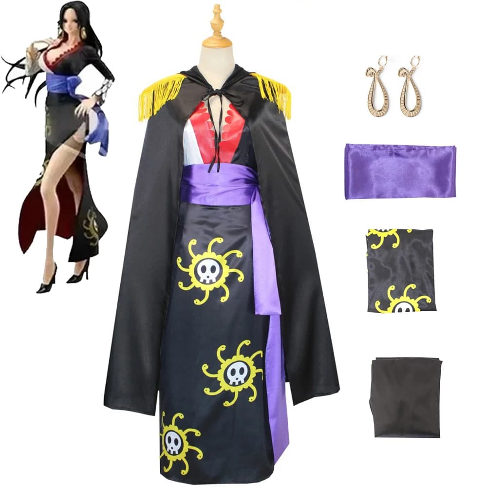 Anime Boa Hancock Cosplay With Cloak Boa Dress Costume Sailor Suit Boa Hancock Cosplay Costume Custom size Black Dress Earrings