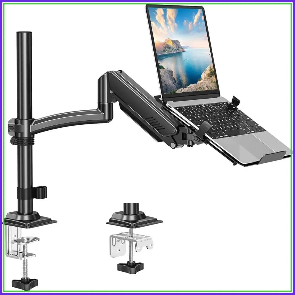 Supporto da scrivania regolabile per monitor singolo e laptop, supporto VESA girevole per notebook da 17 pollici e schermo da 32 pollici, massimo 22 libbre, base a morsetto/a passacavo