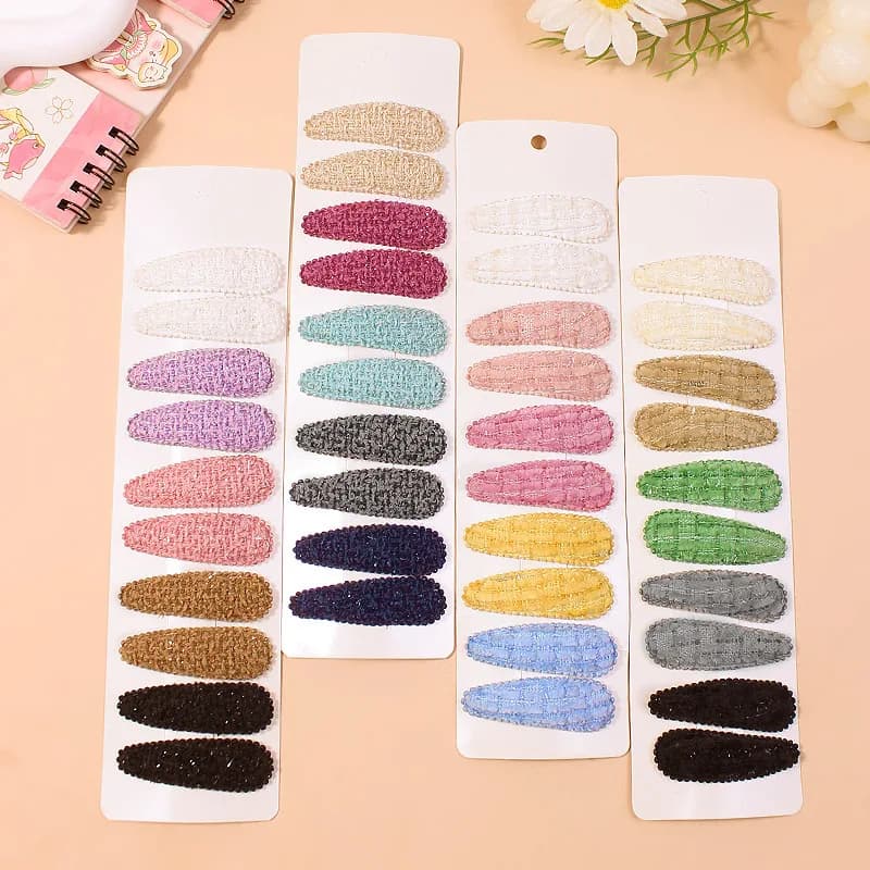 10pc/lot 2" Basic Snap Baby Hair Drop Clips Solid Cotton Embroidered Hair Clips Girls Hairpins Plaid BB Barrettes Kid Headwear