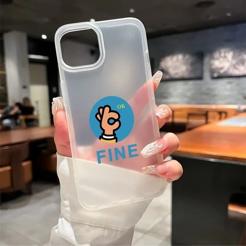 Two Tone Frosted OK Hand FINE Text Phone Case For iPhone 17 16 15 14 Plus 13 12 11 Pro MAX 17 Air TPU Shockproof Phone Cover