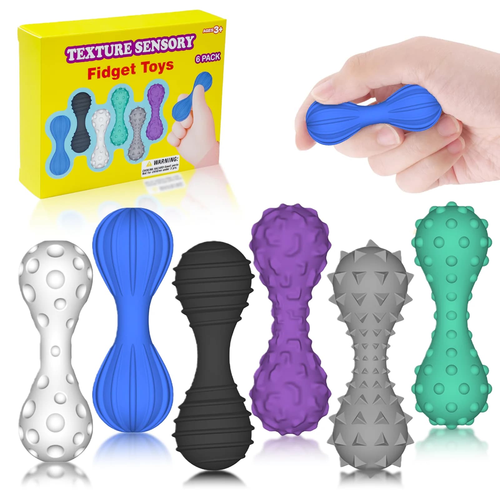 Children's Sensory Toys: 6-Piece Textured Fidget Spinner Set, Suitable for Calming Children with Autism and ADHD, Small Stress T